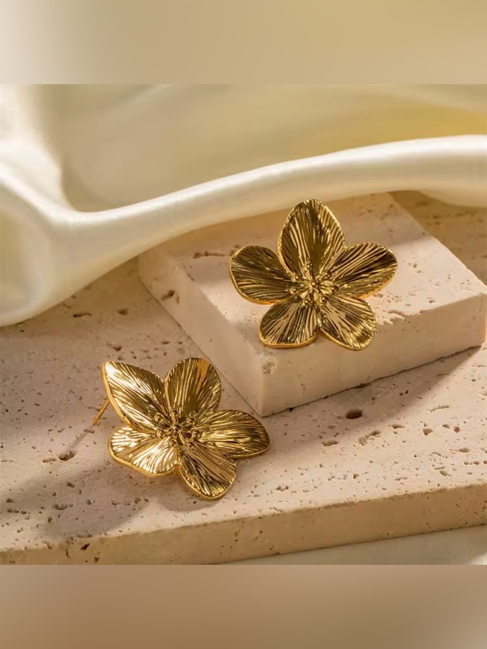 Gold Floral Petal Stud Earrings